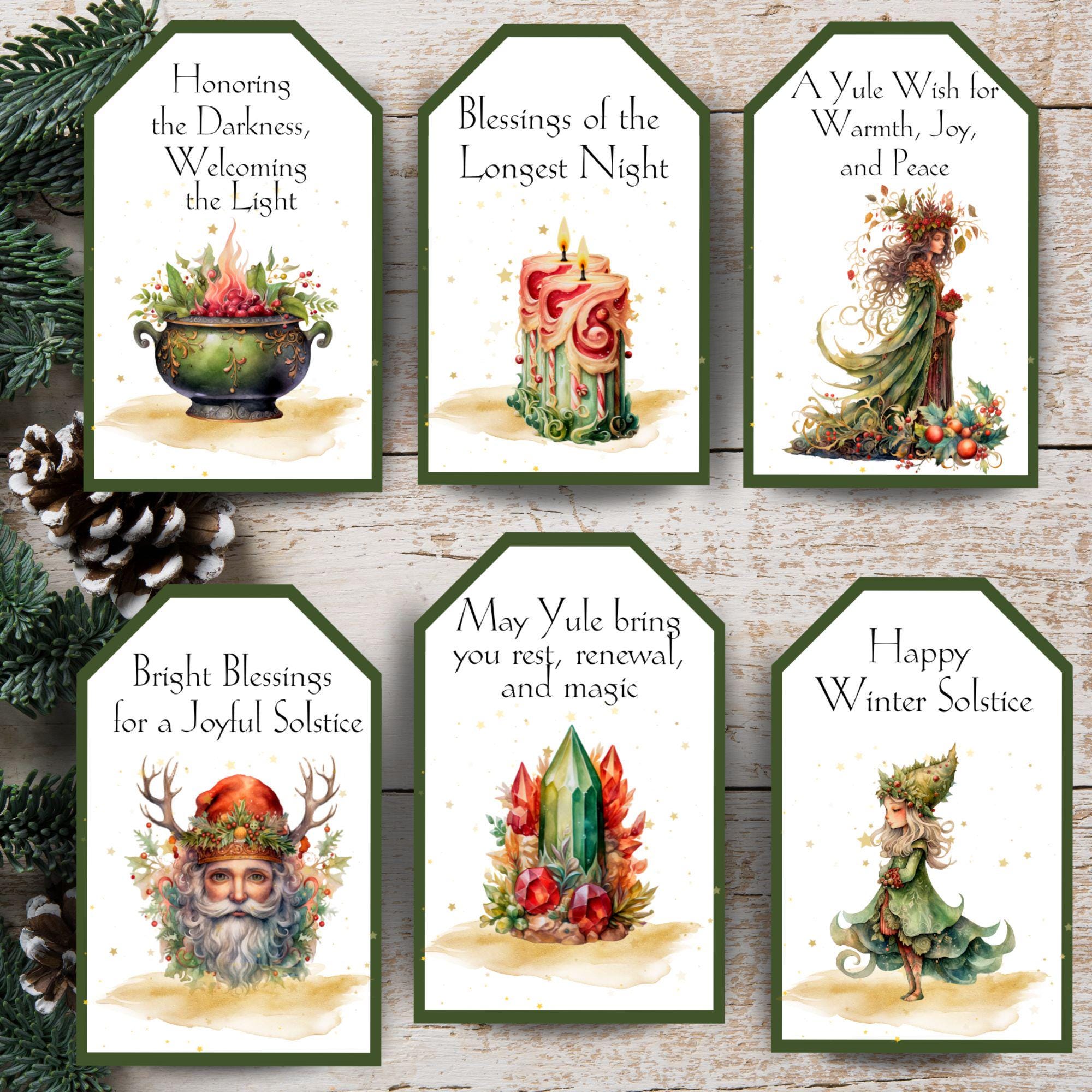 Yuletide Tag Printable Yule Cards| Yuletide Winter Solstice Gift Tags for Nordic ...