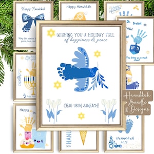 Artisanat d'art empreinte de main de Hanoucca | Bundle d'empreintes de main pour tout-petits des Fêtes | Art d'empreintes de pas bricolage pour enfants, souvenir de bébé | Activité préscolaire à la garderie
