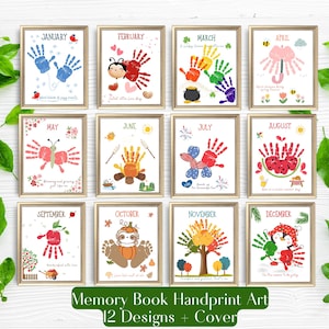 Handprint Art Memory Book, Monthly Calendar Daycare Activity, Handprint Art for Toddlers, Baby Memory Book Keepsake, Preschool Footprint Art