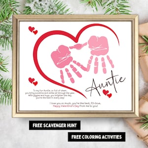 Tante Handabdruck Gedicht Handwerk | Valentinstag Herz Handabdruck Kunst | Geschenk für Tante | Baby Fußabdruck Andenken | Kindertagesstätte Aktivität | Basteln im Vorschulalter