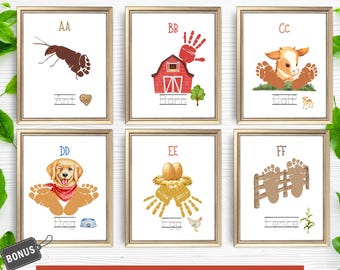 ABC Handprint Book Art Craft| Phonic Alphabet Book for Kids Farm Animal Footprint Art Crafts| Pre k Letter Tracing| DIY Alphabet Memory Book