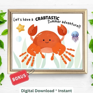 Summer Handprint Craft| Beach Crab Handprint Printable Sign for Kids Preschool Daycare Toddlers| DIY Kids Craft Activity| Handprint Baby Art