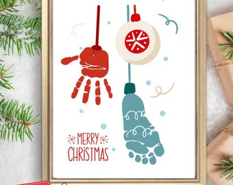 Christmas Handprint Art Craft, Holiday Ornaments Handprint Gift, DIY Preschool Footprint Art for Kids, Baby Keepsake, Daycare Activity