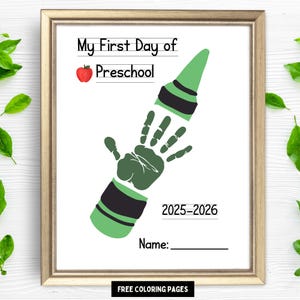 First Day of Preschool Handprint Craft| First Day of School Printable Sign| Back To School Handprint Craft for Pre K|1st Day Memory Keepsake