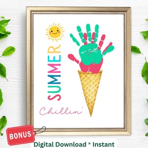 Ice Cream Summer Handprint Craft| Handprint Printable Sign for Kids Preschool Daycare Toddlers| DIY Kids Craft Activity| Handprint Baby Art