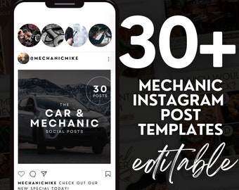 30 Professional Mechanic Social Media Instagram Templates | INSTANT DOWNLOAD| Auto Repair Shop Marketing | Canva Template Car Post