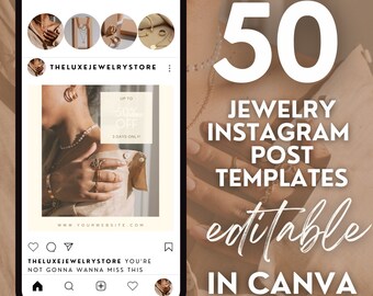 Jewelry Instagram Templates INSTANT DOWNLOAD Editable Canva Social Media Posts, Jewellery Business, IG Post, Jewel Branding, Neutral -YTT001