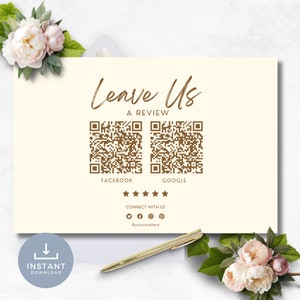 Dejar una reseña Tarjeta de código QR DESCARGA INSTANTE Dejar reseña, Escribir una reseña, Código QR para dejar reseña, Signo de reseña comercial, Neutral - YTT001