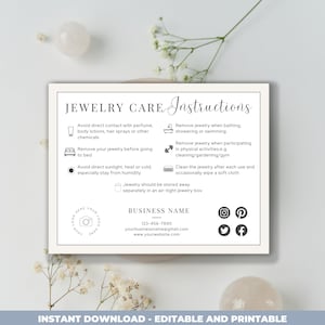 Bearbeitbare Schmuck Pflege Karten Vorlage SOFORTIGER DOWNLOAD Schmuck Pflege Einsätze, Druckbare Pflege Anweisungen, Schmuck Geschäft, Beige + Schwarz