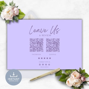 Leave a Review QR Code Card INSTANT DOWNLOAD Leave Review, Write a Review, Qr Code to Leave Review, Business Review Sign, Purple - YTT007