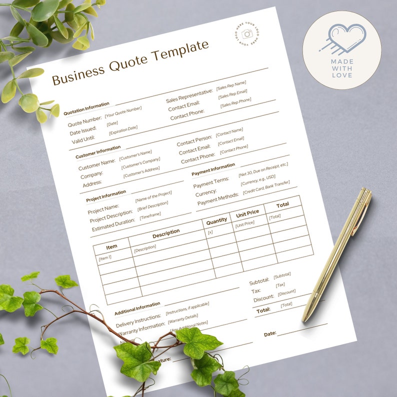 Business Quote Template Canva Printable, Estimate Template, Quotation ...