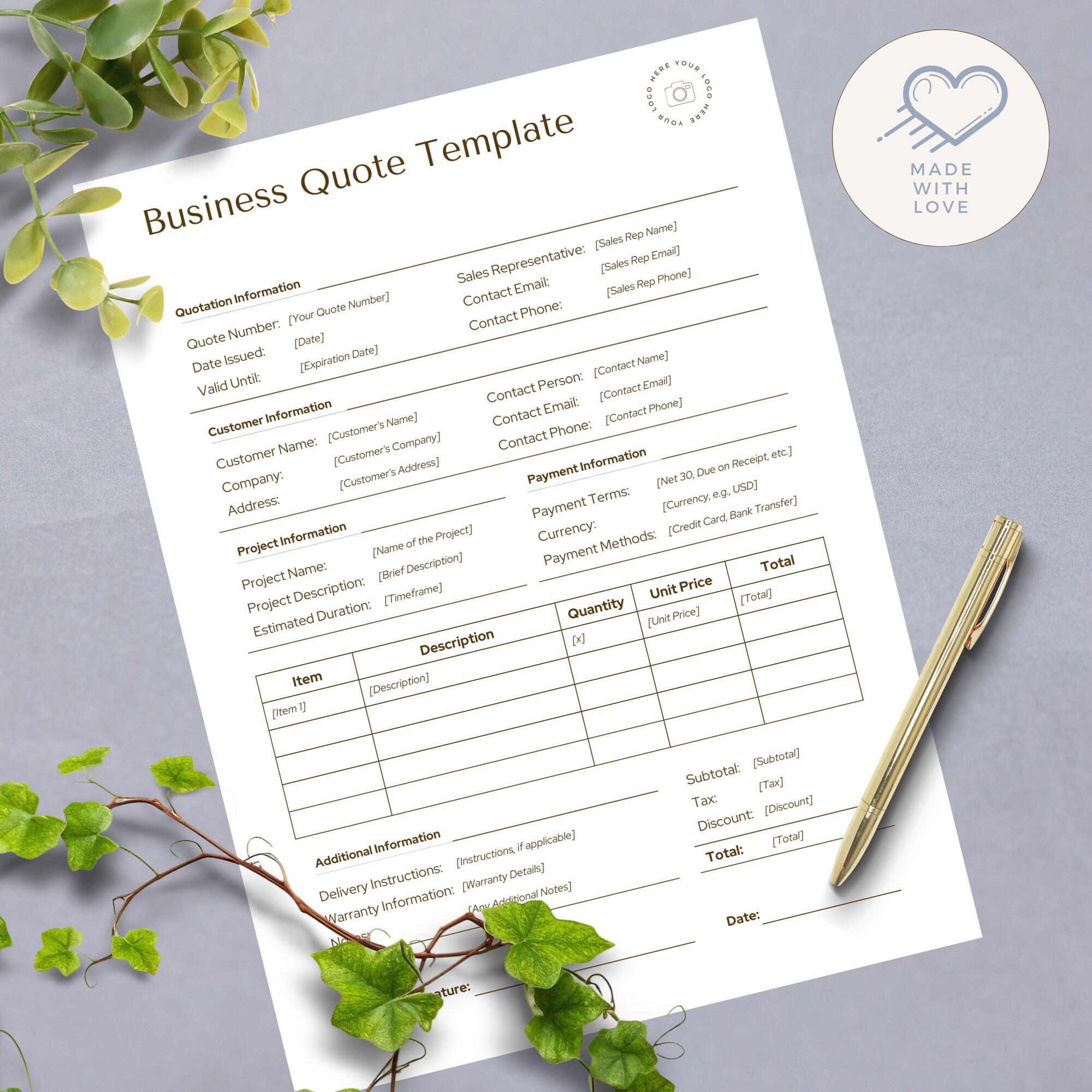 Business Quote Template Canva Printable, Estimate Template, Quotation