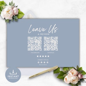 Deje una reseña Tarjeta de código QR DESCARGA INSTANTE Deje una reseña, escriba una reseña, Código QR para dejar una reseña, Signo de revisión comercial, Azul bebé - YTT011