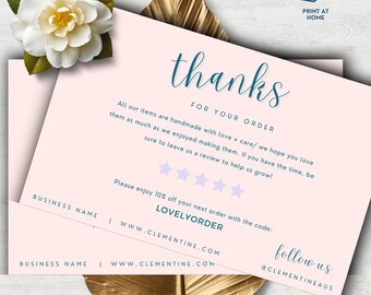 Aesthetic Business Thank You Card INSTANT DOWNLOAD Printable Canva Template, Thanks Package Inserts, Customer Appreciation, Pastel - YTT008