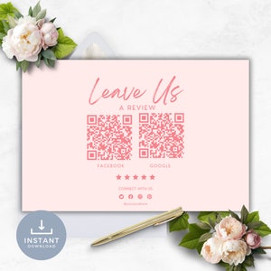 Leave a Review QR Code Card INSTANT DOWNLOAD Leave Review, Write a Review, Qr Code to Leave Review, Business Review Sign, BlushPink - YTT002