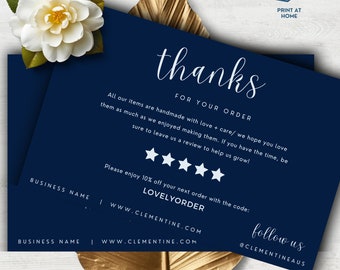 Thank You Card from Business to Customer INSTANT DOWNLOAD Thanks for Your Purchase, Package Order Insert, Edit Canva Template, Blue - YTT003