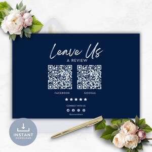 Leave a Review QR Code Card INSTANT DOWNLOAD Leave Review, Write a Review, Qr Code to Leave Review, Business Review Sign, Blue - YTT003
