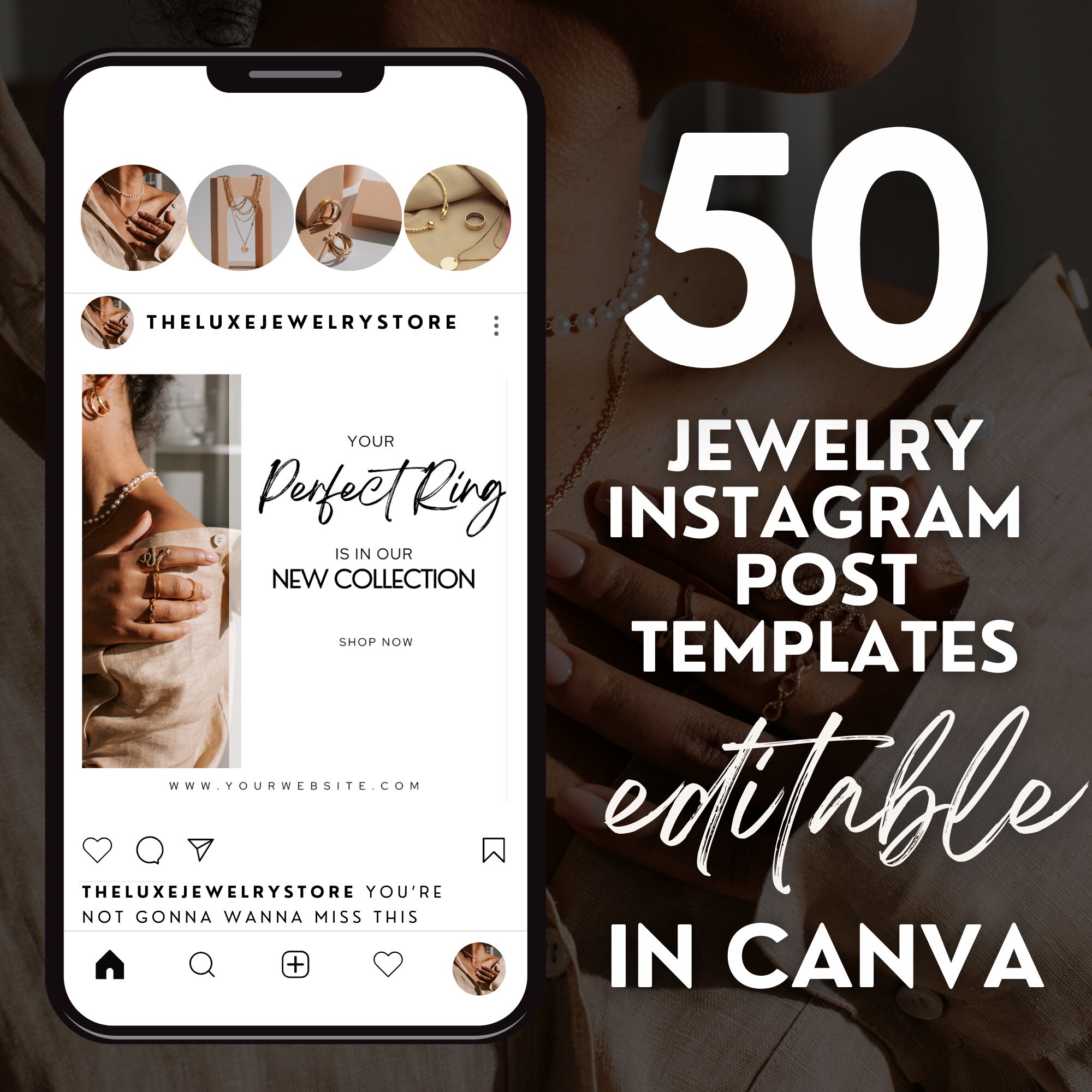 Jewelry Instagram Templates INSTANT DOWNLOAD Editable Canva Social ...