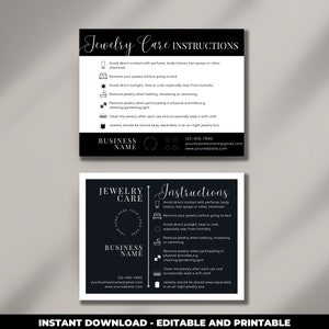 Editable Jewelry Care Card Template INSTANT DOWNLOAD Jewelry Care Inserts, Printable Care Instructions, Jewelry Business, Beige + Black