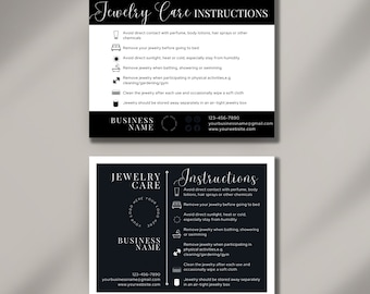 Plantilla de tarjeta de cuidado de joyería editable DESCARGA INSTANTE Inserciones de cuidado de joyería, Instrucciones de cuidado imprimibles, Negocio de joyería, Beige + Negro
