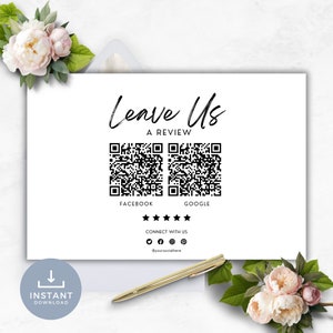 Leave a Review QR Code Card INSTANT DOWNLOAD Leave Review, Write a Review, Qr Code to Leave Review, Business Review Sign, Black - YTT004
