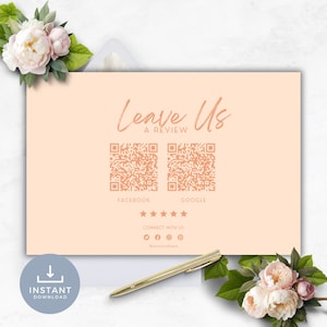 Dejar una reseña Tarjeta de código QR DESCARGA INSTANTE Dejar reseña, Escribir una reseña, Código QR para dejar reseña, Signo de reseña comercial, Melocotón - YTT009