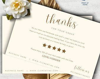 Business Thank You Card Template, Printable Package Insert (Digital Download)