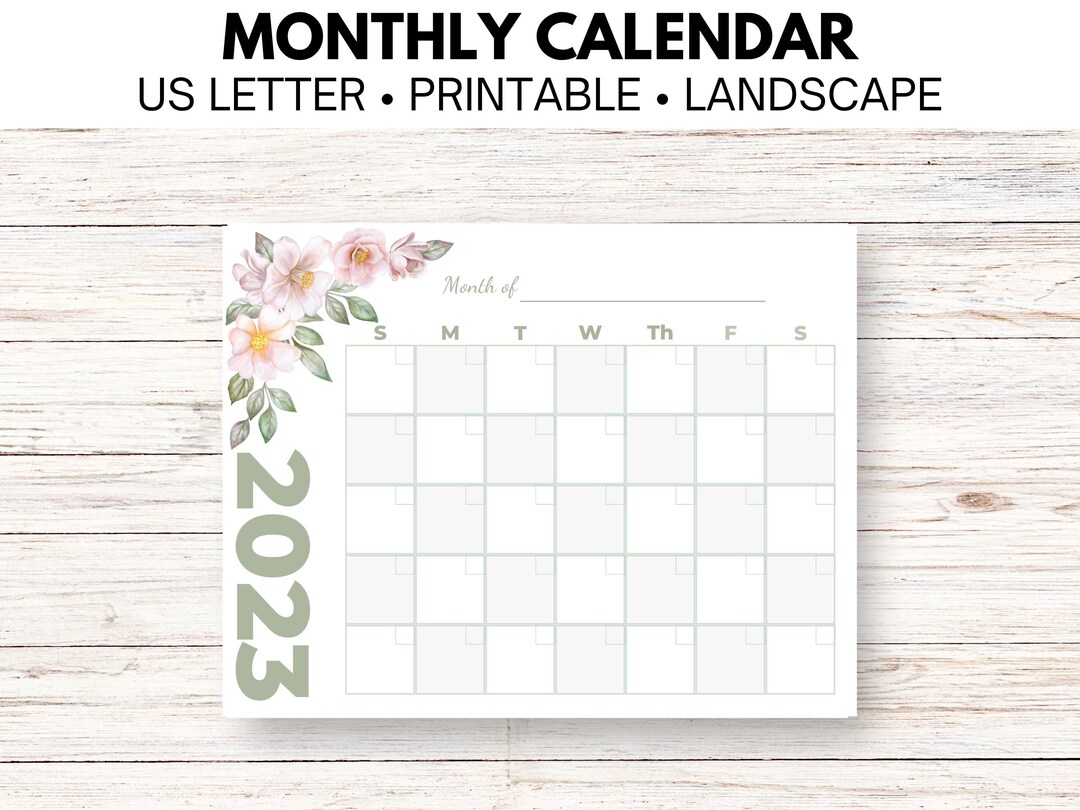US Letter-sized Printable Monthly Calendar - Etsy