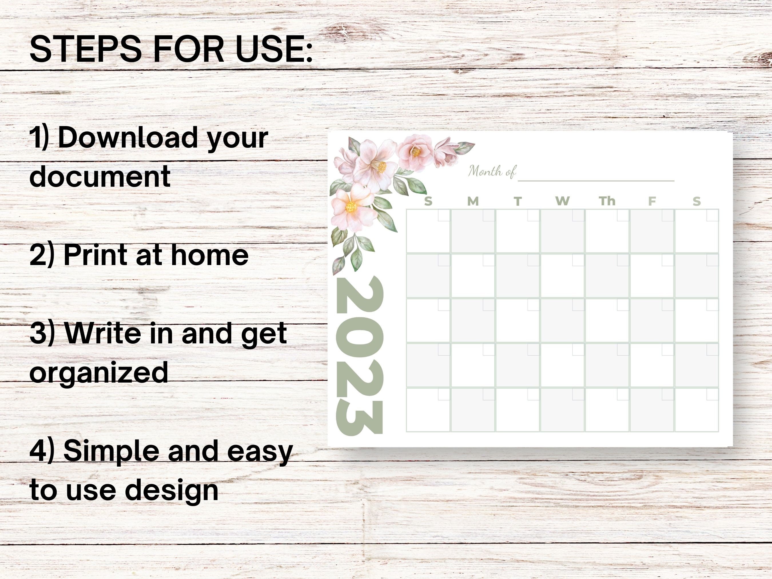US Letter-sized Printable Monthly Calendar - Etsy