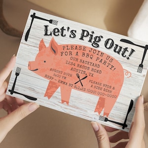 Invitation numérique modifiable au barbecue d&#39;été, invitation modifiable à un barbecue, invitation numérique modifiable Let&#39;s Pig Out