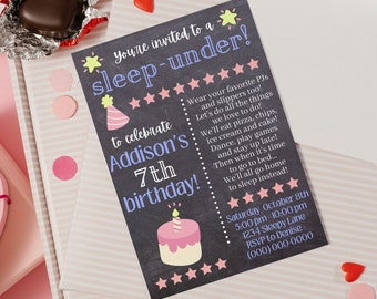 Sleep Under Birthday Party Invitation, Half Sleepover, Pajama Party, Girl Birthday, Pizza Party, Editable Canva Template, Instant Download