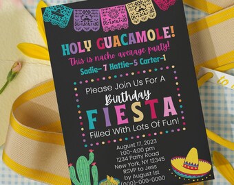 Fiesta Birthday Invitation, Fiesta Themed Party, Holy Guacamole Birthday Invitation, Nacho Average Birthday, Canva Template