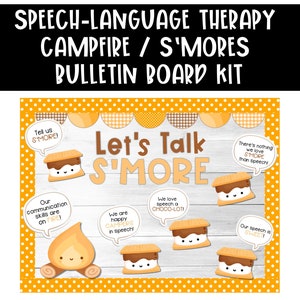 Speech Therapy Room Decor, Bulletin Board Kit, Fall Campfire S’mores Theme, Speech-Language Pathology, Printable Letters, Digital Download