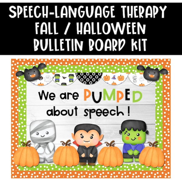 Speech Therapy Room Decor, Bulletin Board Kit, Fall Halloween Theme, Speech-Language Pathology, Printable Letters, Instant Download
