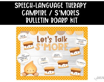 Speech Therapy Room Decor, Bulletin Board Kit, Fall Campfire S’mores Theme, Speech-Language Pathology, Printable Letters, Digital Download
