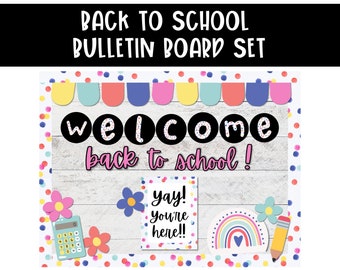 Back to School Bulletin Board Kit, Classroom Decor, Bright Boho Rainbows, Printable Posters, Bulletin Border & Letters, Instant Download