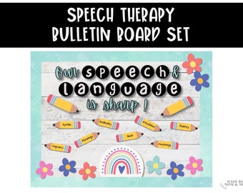Speech Therapy Room Decor, Bulletin Board Kit, Boho Rainbows, Speech is Sharp, Speech-Language Pathology, Instant Download, Printable Decor