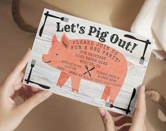 Summer Cookout Editable Digital Invitation, Editable Cookout Invite, Let&#39;s Pig Out Editable Digital Invitation