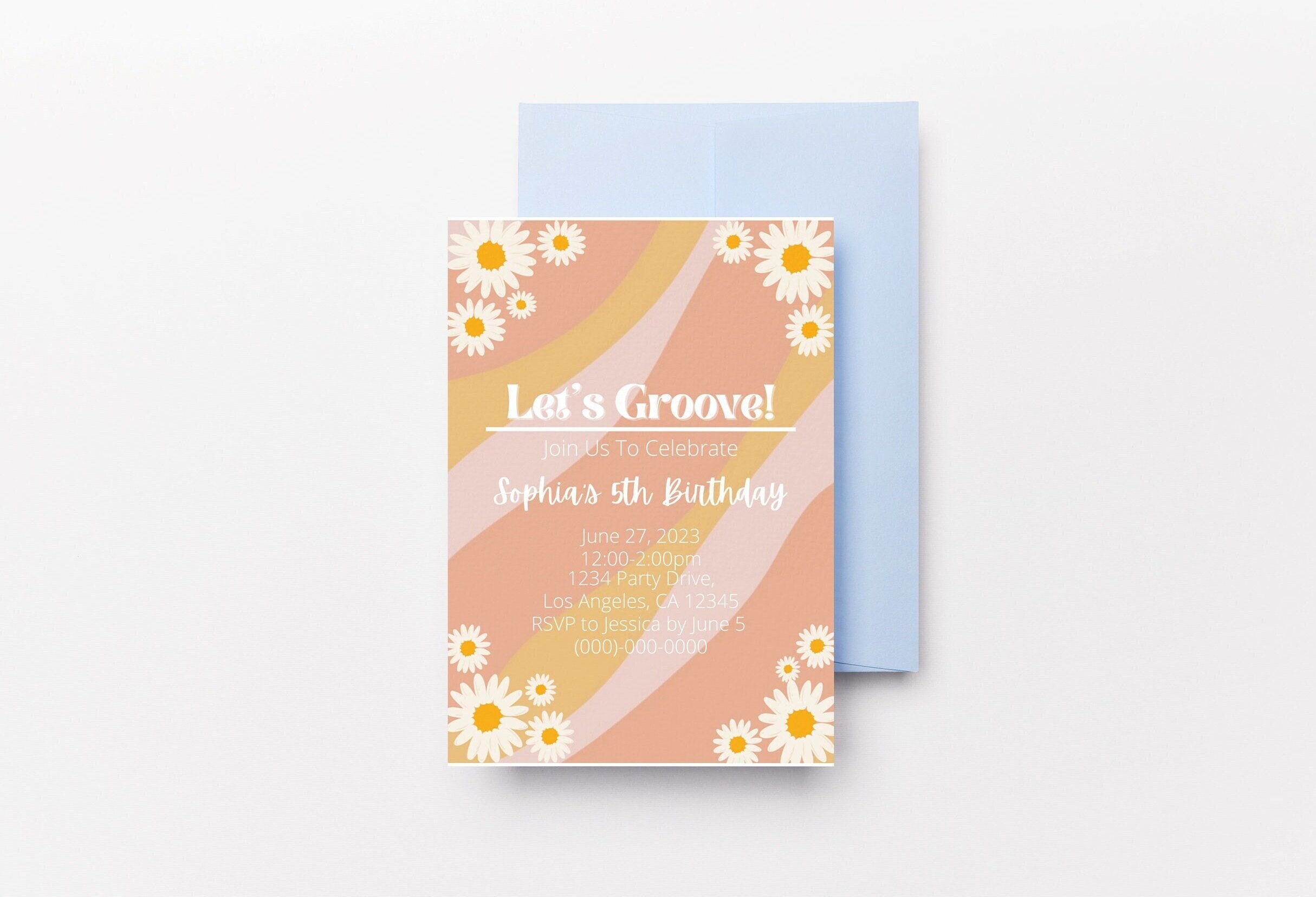 Lets Groove Invitations Groovy Birthday Invite 70s Theme Party Flower Birthday Party Invitation Editable Template