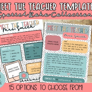 Plantilla Meet The Teacher, boletín informativo, jornada de puertas abiertas, decoración del aula Boho, regreso a la escuela, plantilla Canva editable, descarga instantánea
