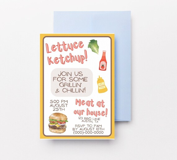 Summer Cookout Invitation, BBQ Invite, Grilling and Chilling Invitation, Invitation Template,  Editable Template