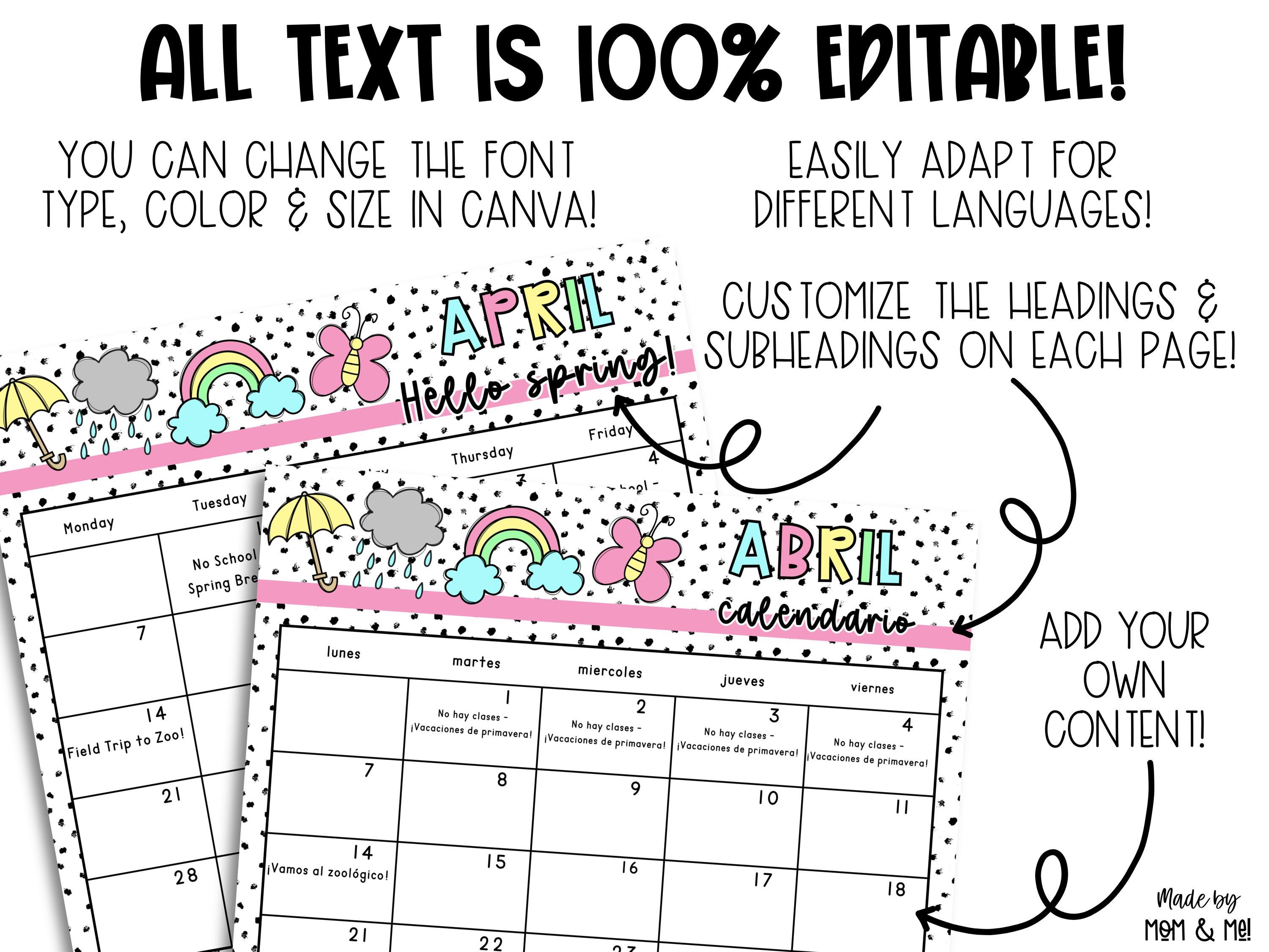 Newsletter Templates and Monthly Calendars for Spring, Classroom Bundle ...