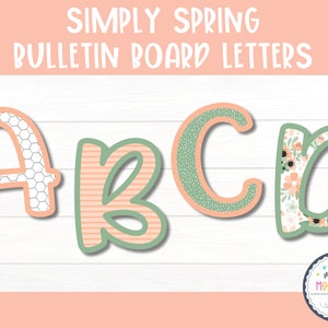 Letras para tablón de anuncios, decoración imprimible para el aula, tablón de anuncios de primavera, decoración escolar, alfabeto de primaria, puntuación y números
