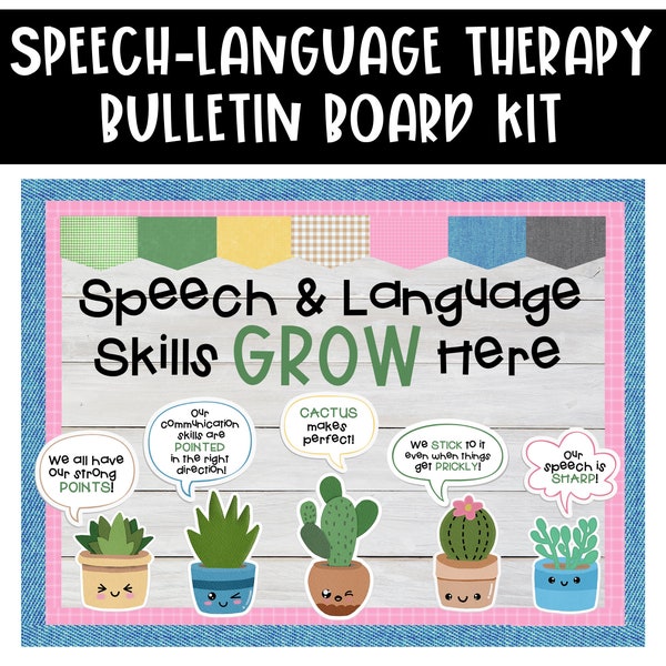 Speech Therapy Room Decor, Bulletin Board Kit, Cactus Themed Speech-Language Therapy Bulletin Board, Speech Language Pathologist Door Sign