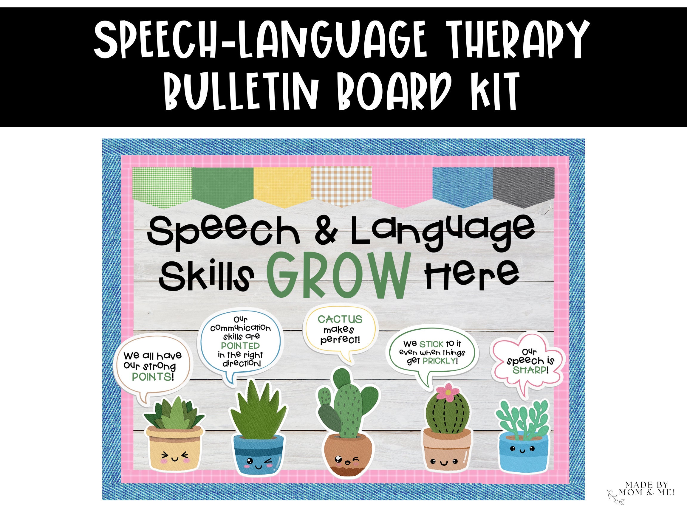 Speech Therapy Room Decor, Bulletin Board Kit, Cactus Themed Speech-Language Therapy Bulletin Board, Speech Language Pathologist Door Sign