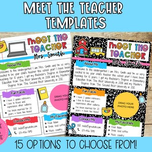 Plantilla Meet The Teacher, boletín informativo, regreso a clases, jornada de puertas abiertas, plantilla Canva editable, paquete de aula imprimible, descarga instantánea
