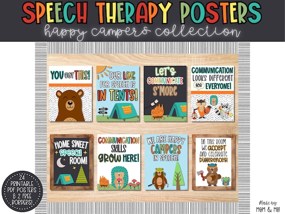 Speech Therapy Room Decor, Camping Theme Bulletin Board Poster, SLP Classroom Wall Art, Speech Pathology Office Decor, Printable Decorations