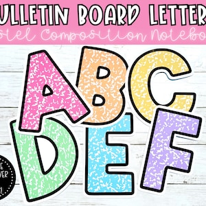Pastel Composition Notebook Alphabet Letters, Bulletin Board Classroom Decor, Back to School Seasonal Decor for Education, Teacher Printable