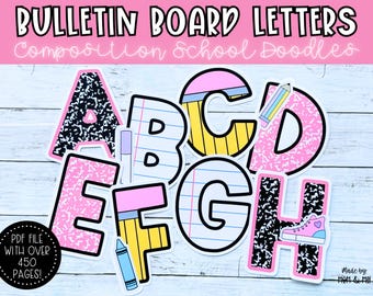 Composition Notebook Alphabet Letters, Bulletin Board Classroom Decor, Back to School Seasonal Decor for Education, Teacher Printable