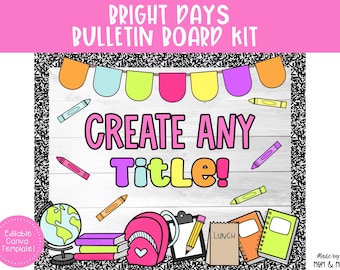 Back to School Bulletin Board, Bright Classroom Decor, Composition Notebook Classroom Theme, Canva Template, Instant Download for Teachers
